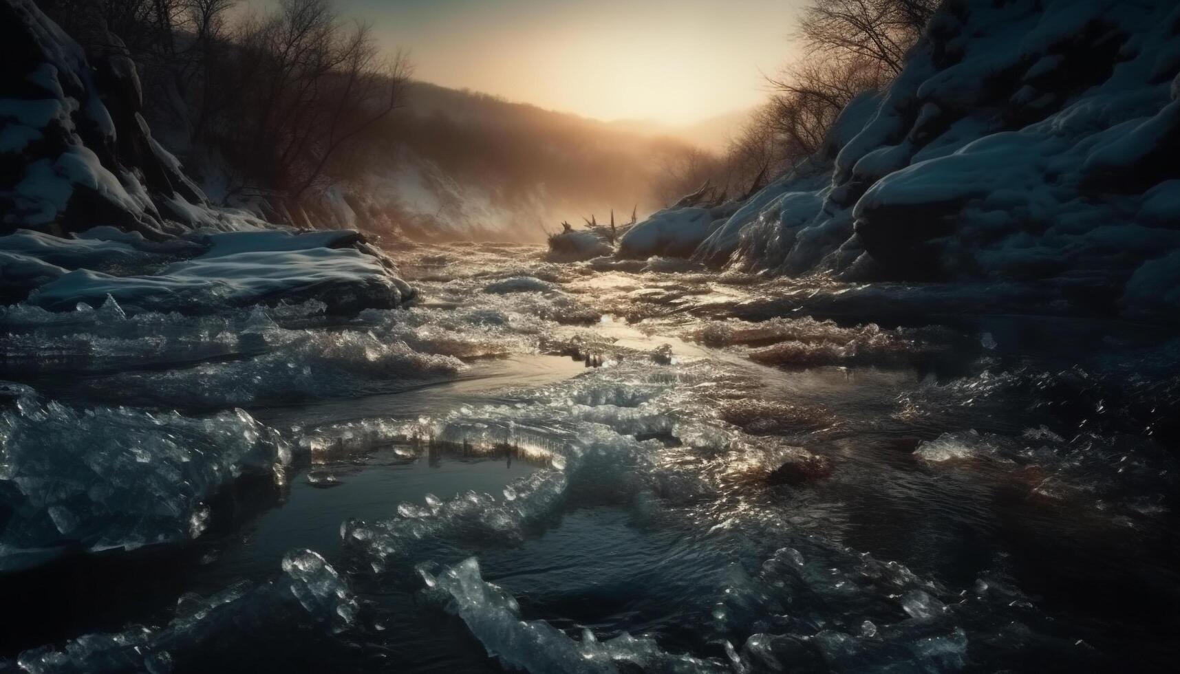 montaña rango frío temperatura derritiendo glacial agua rápido generado por ai foto