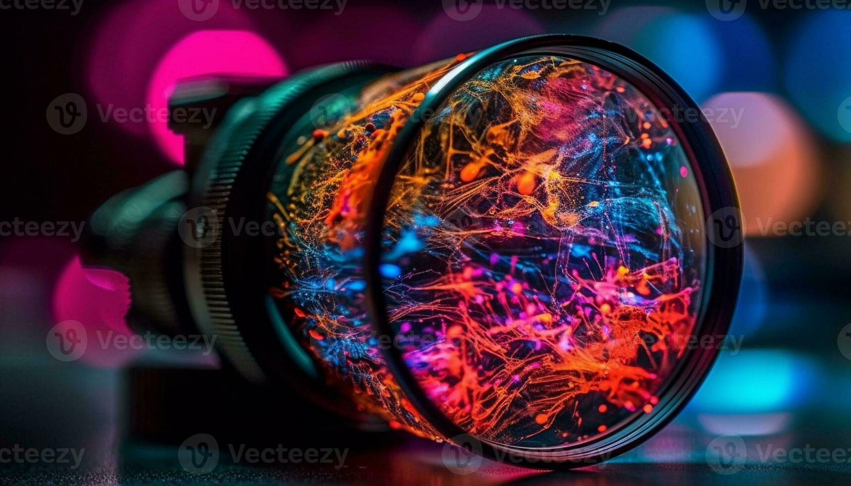 futurista diseño de óptico lente multi de colores resplandor generado por ai foto