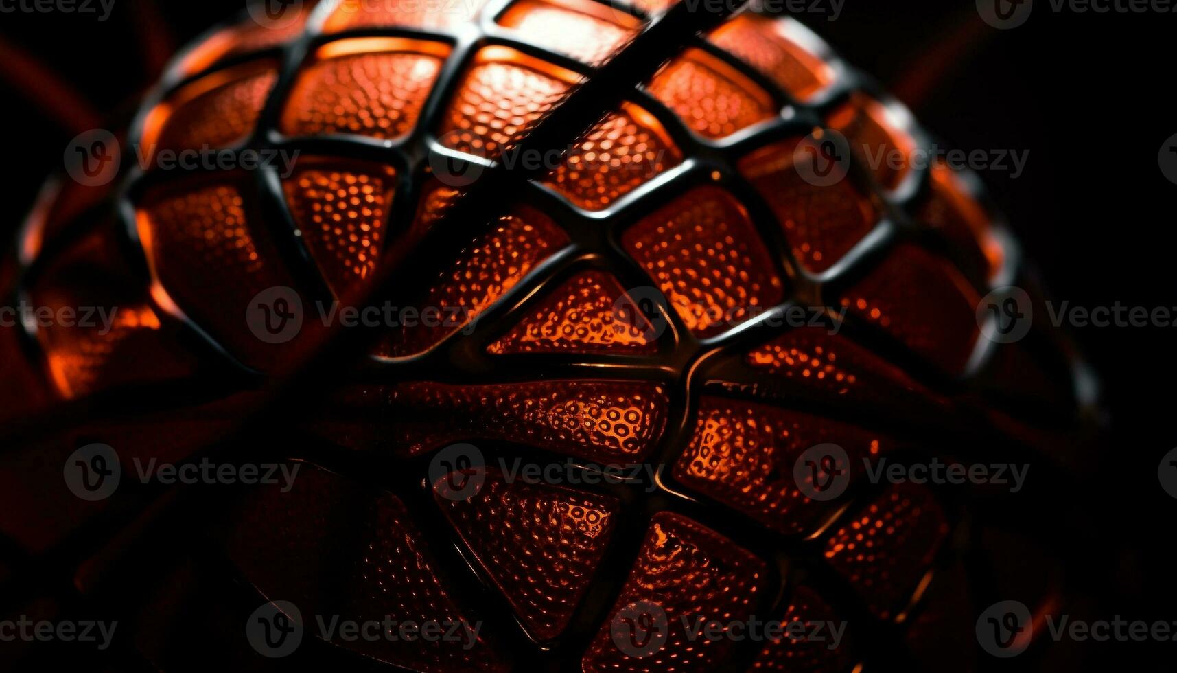 brillante cuero baloncesto en iluminado negro antecedentes generado por ai foto