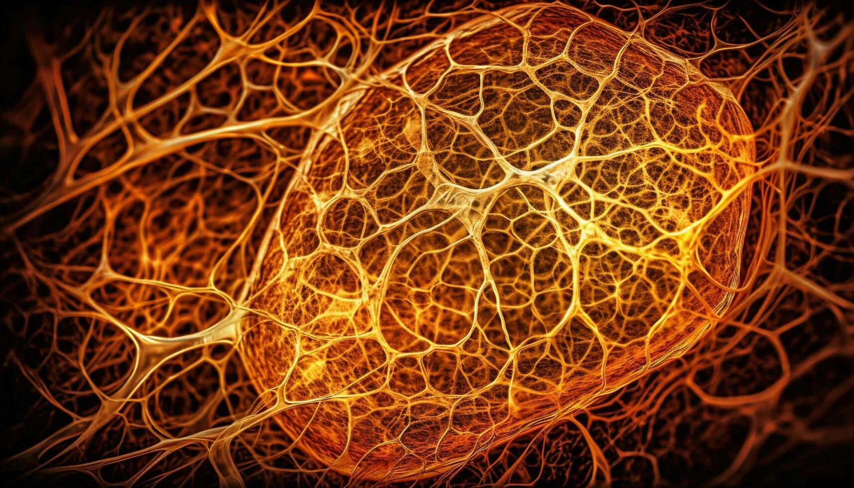 Glowing nerve cells highlight intricate neural connections generated by AI photo