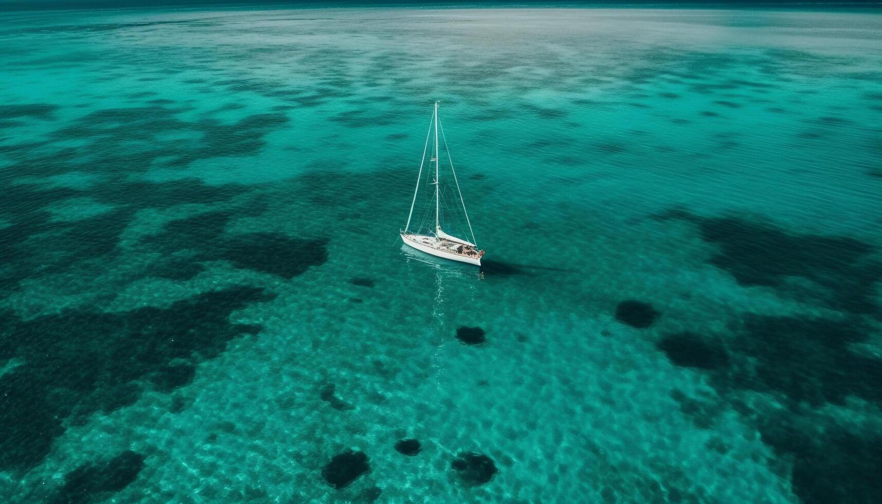 Idyllic sailboat glides tranquil Caribbean waters, no people generated by AI photo