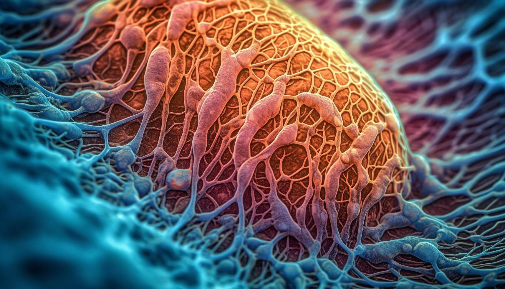 High scale magnification reveals bacteria on human cell generated by AI