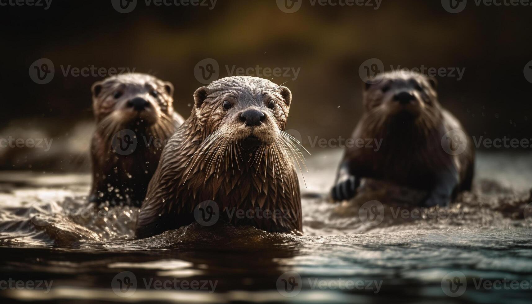 grupo de juguetón sello cachorros nadando submarino generado por ai foto