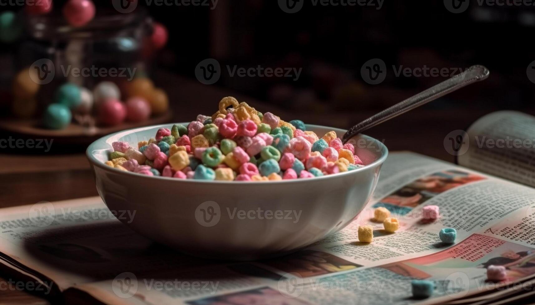 Homemade candy bowl, sweet indulgence temptation generated by AI photo