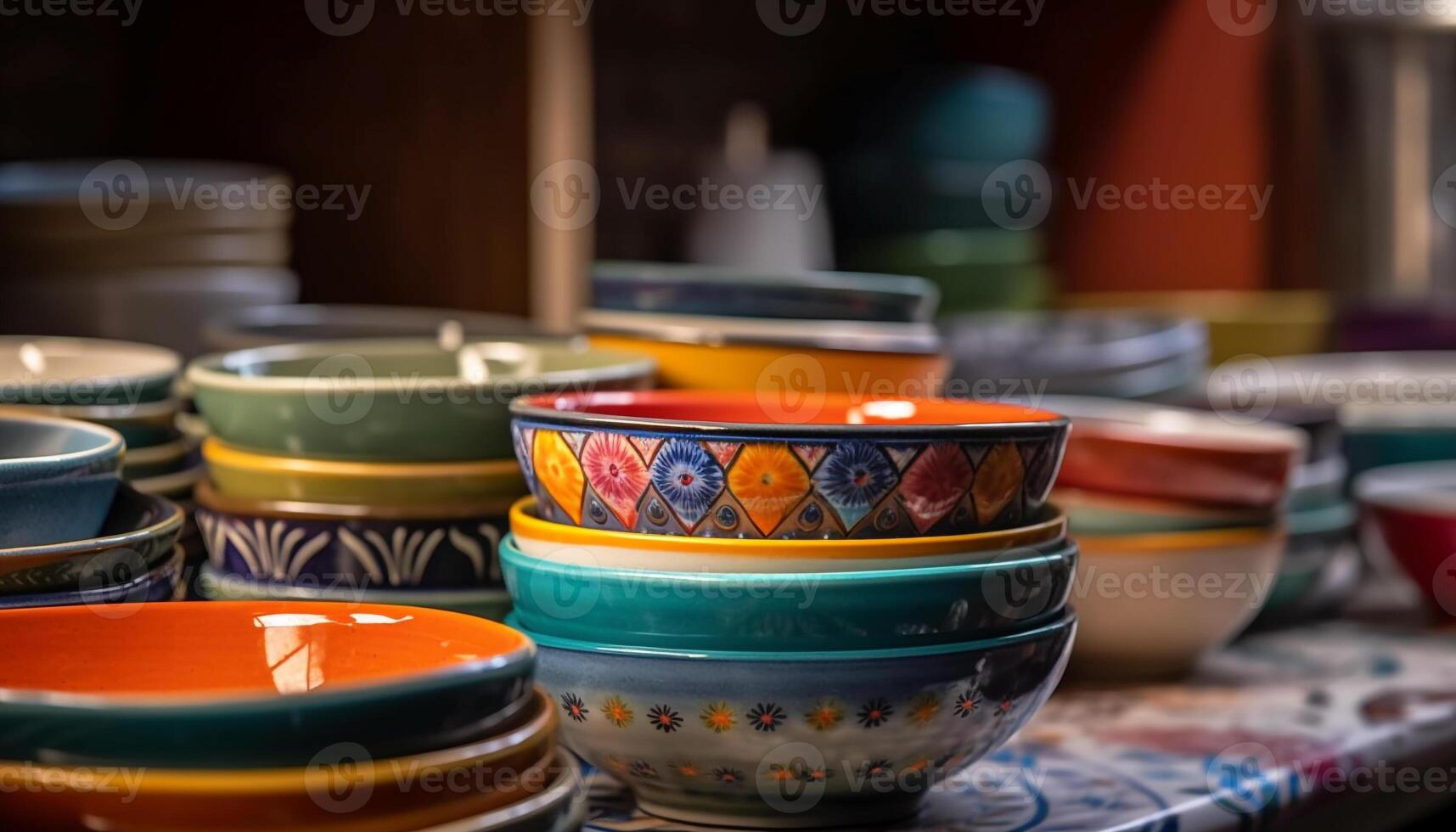 Indigenous cultures create vibrant pottery patterns and designs generated by AI photo