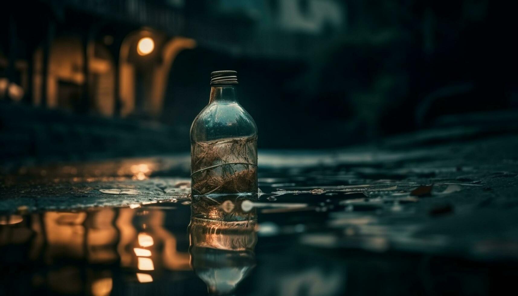 Refreshing drink spills on the wooden table generated by AI photo