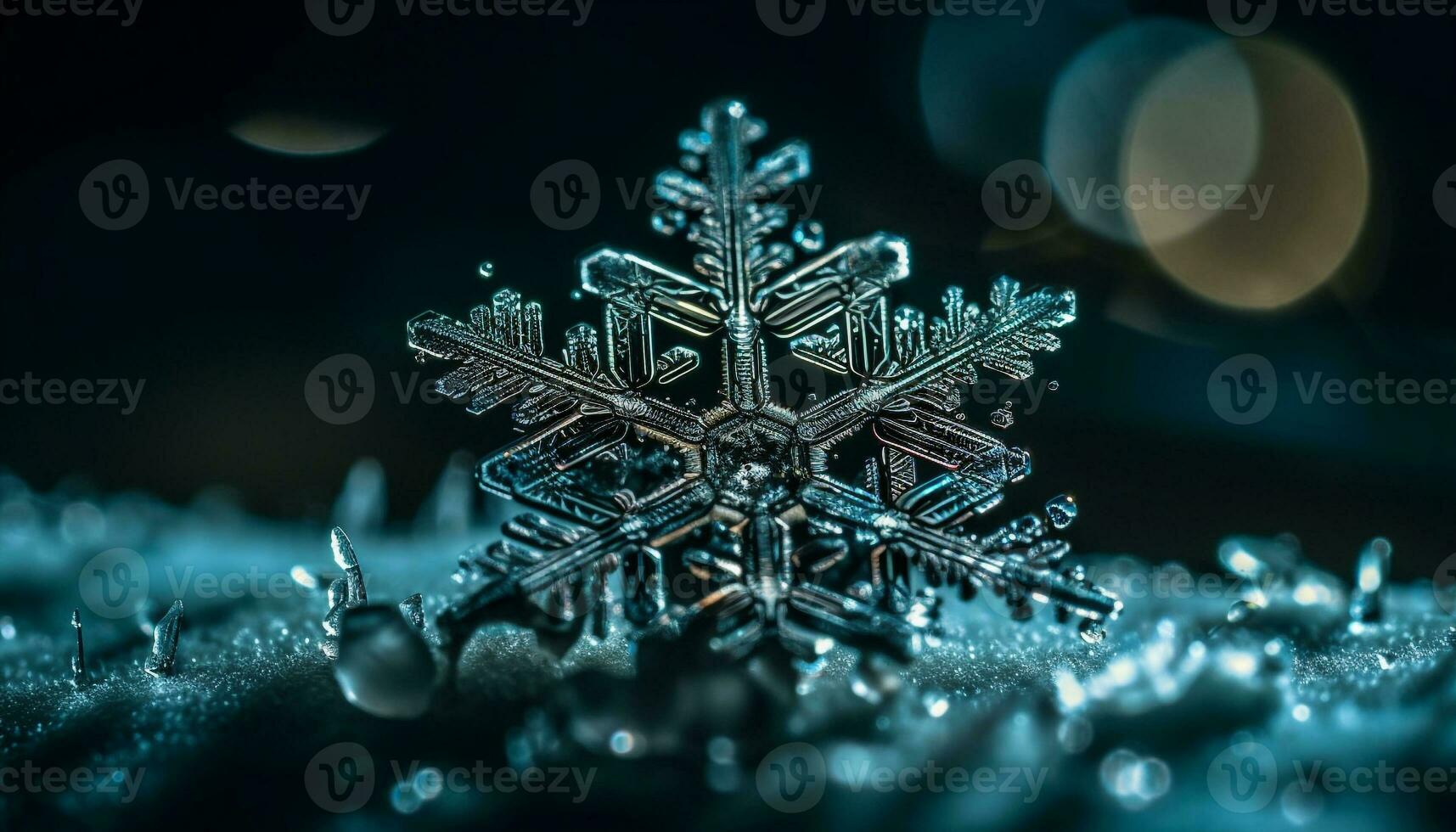 Winter snowflake decoration, sparkling abstract ice crystal generated by AI photo
