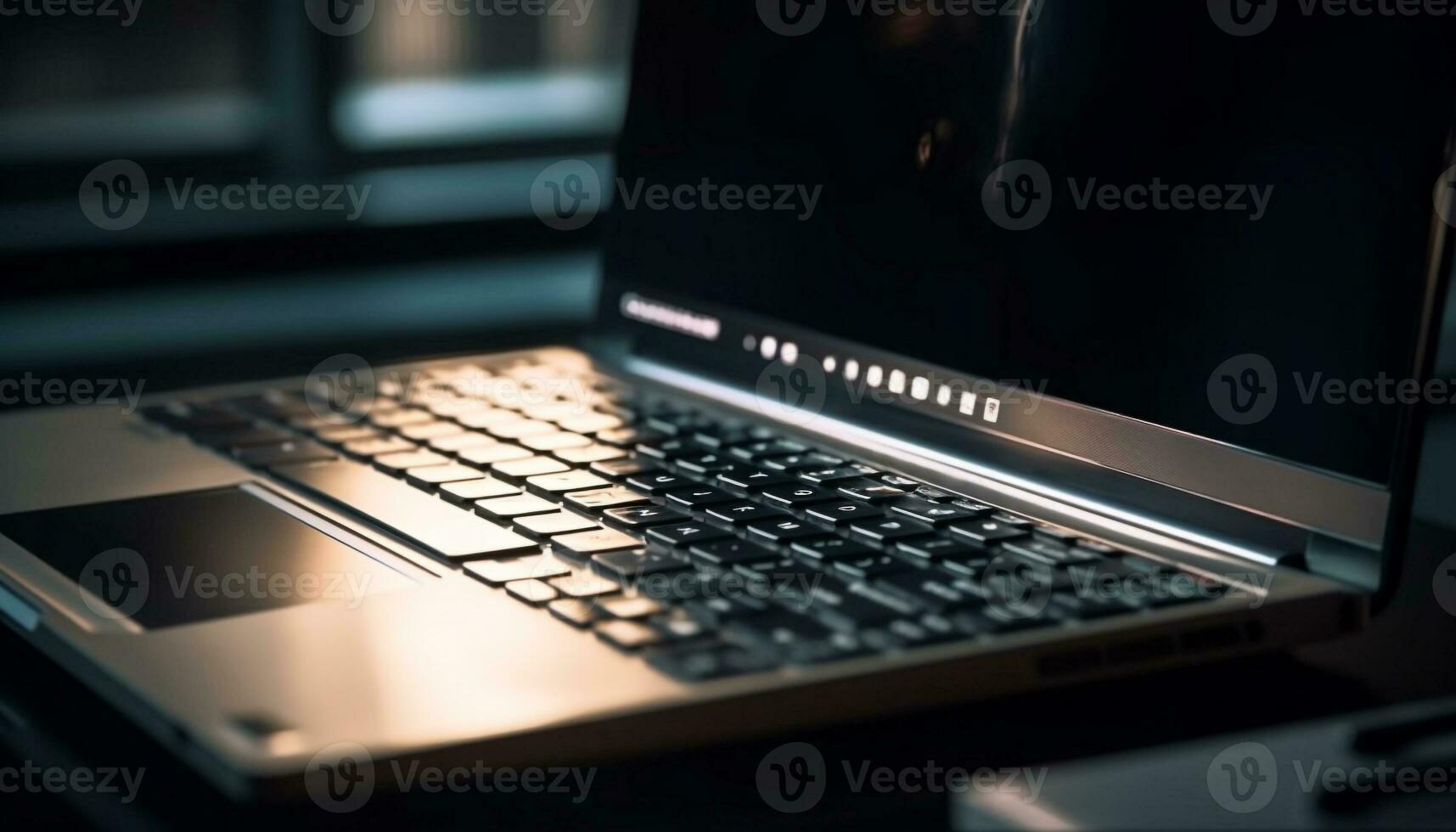Modern laptop and computer equipment on desk generated by AI photo