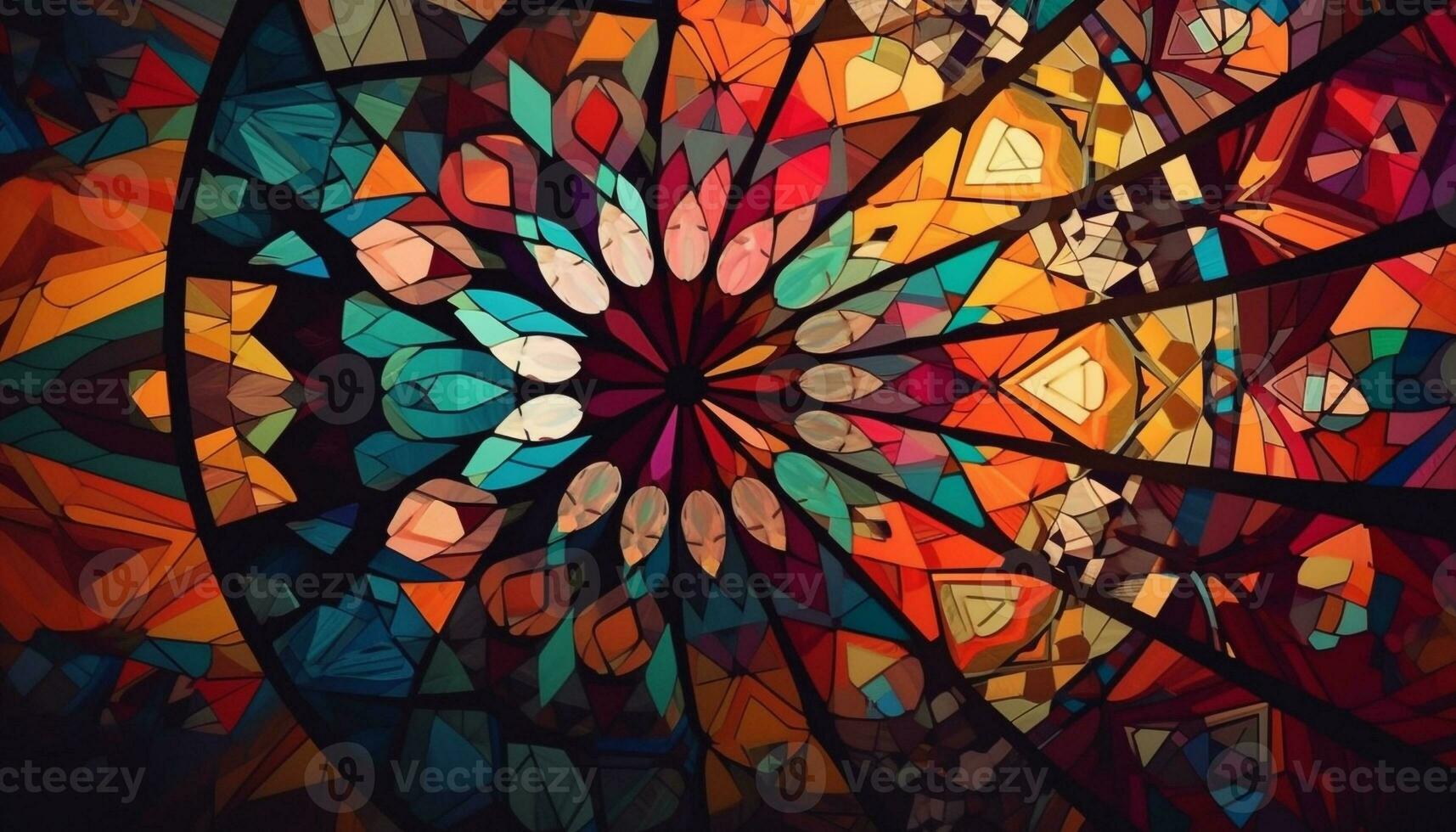 Vibrant glass mosaic creates stunning geometric pattern generated by AI photo