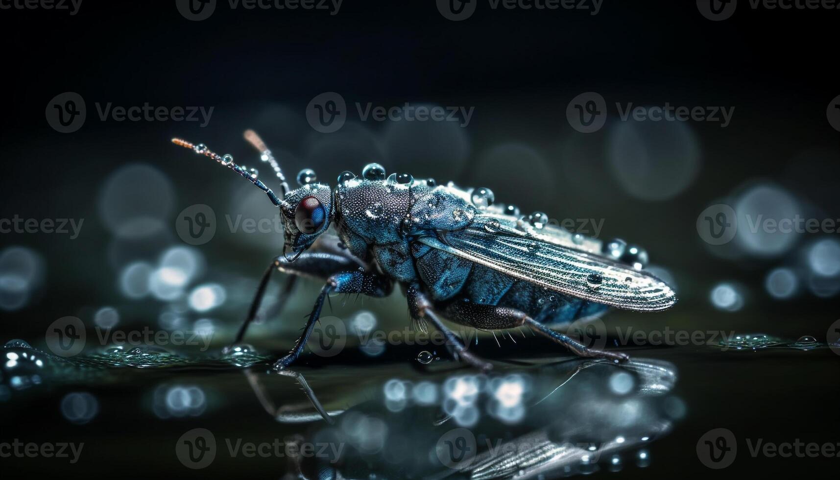 brillante gorgojo en rociado verde hoja al aire libre generado por ai foto