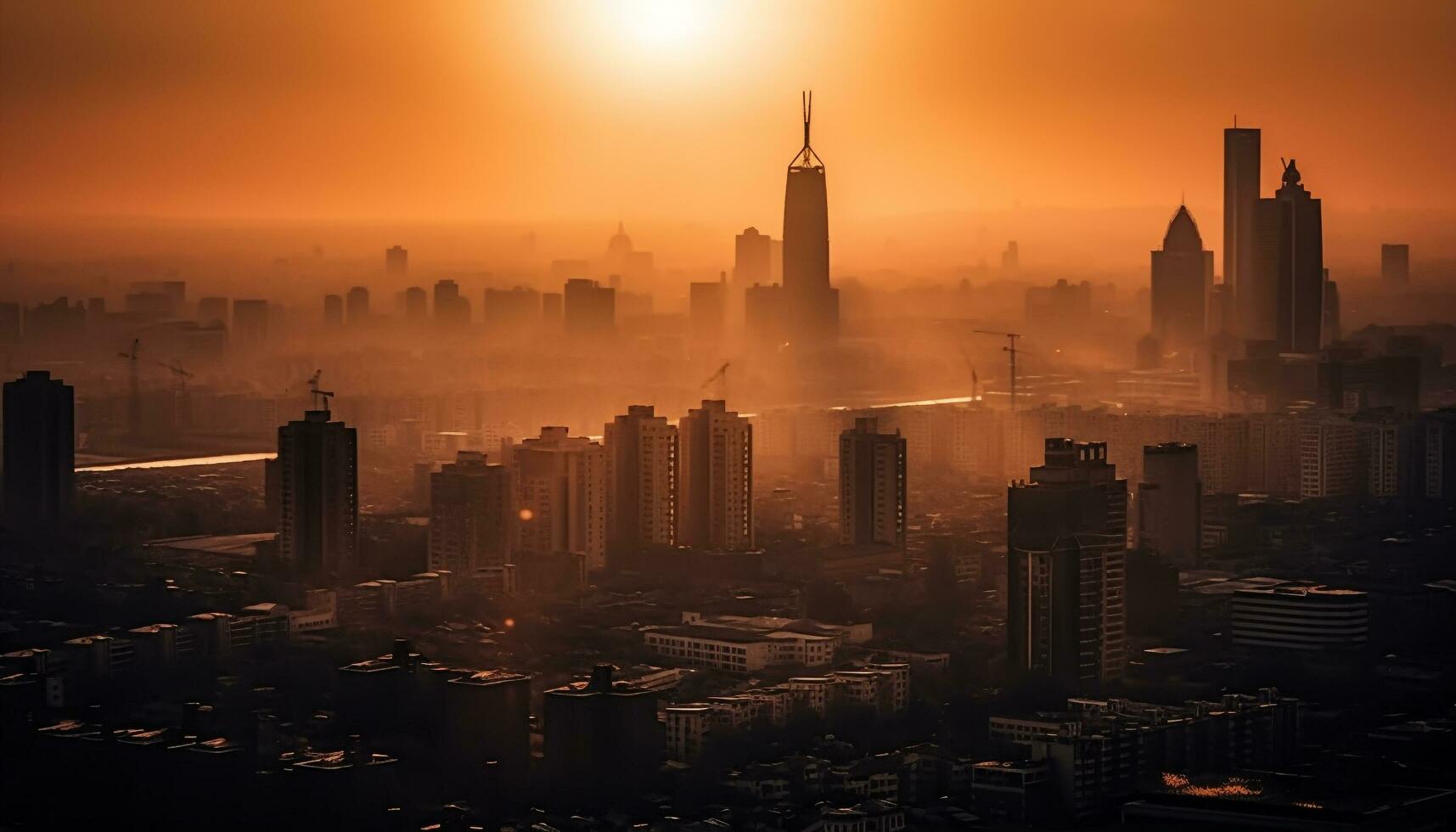 brillante paisaje urbano reflexión, puesta de sol a amanecer subir generado por ai foto