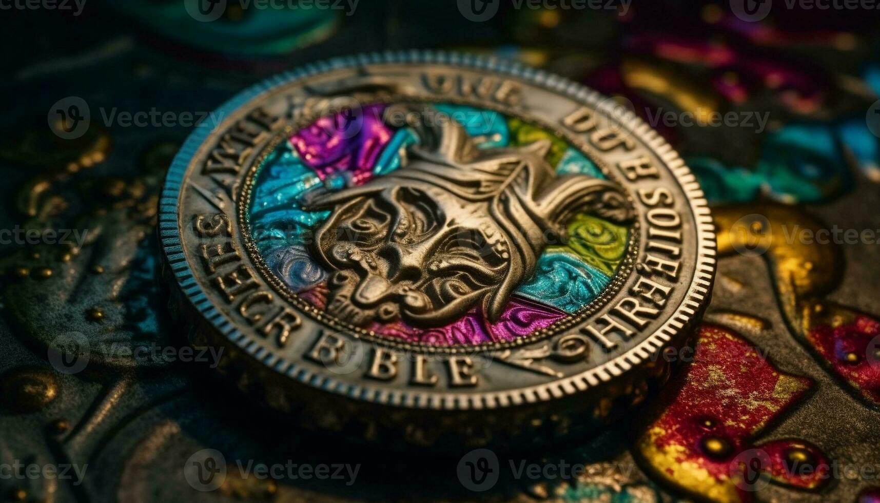 Multi colored antique coin holds ancient Chinese history generated by AI photo