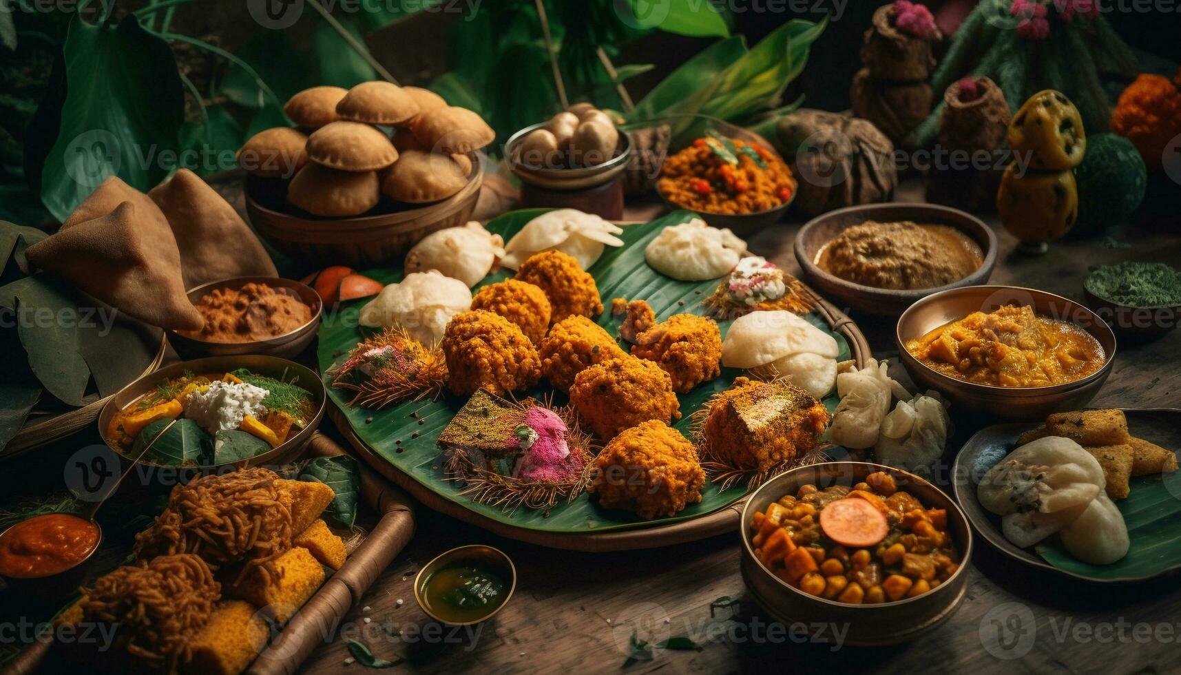 Wooden bowl of spicy meat and vegetables generated by AI photo