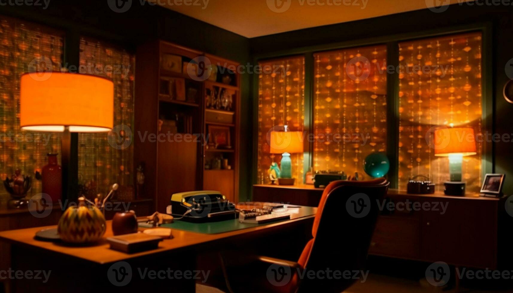 Luxury chair, modern table, illuminated electric lamp generated by AI photo