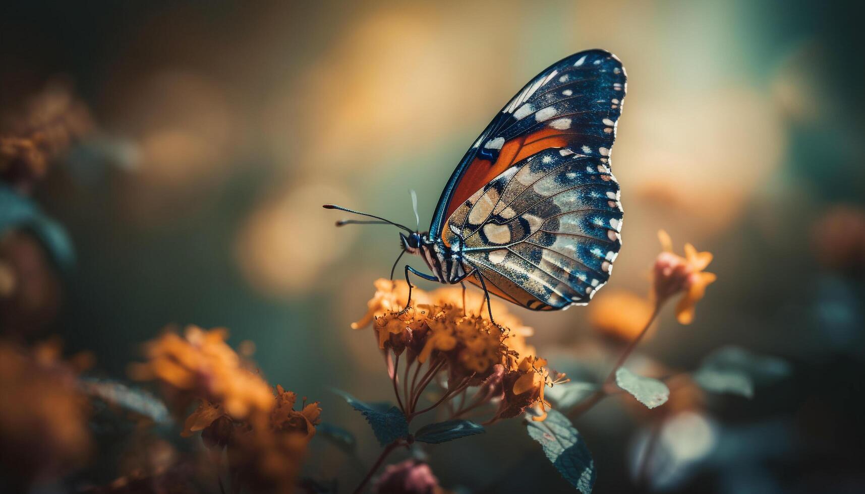 Butterfly wing in vibrant multi colored close up generated by AI photo