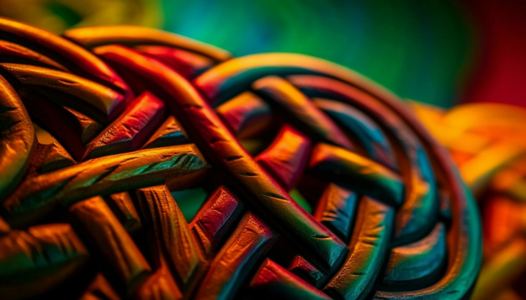 Twisted rope in a row glows vibrant colors generated by AI photo