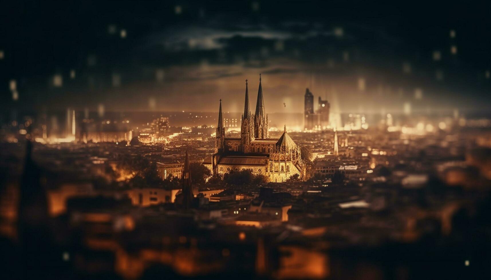 The city skyline illuminated by night lighting equipment generated by AI photo