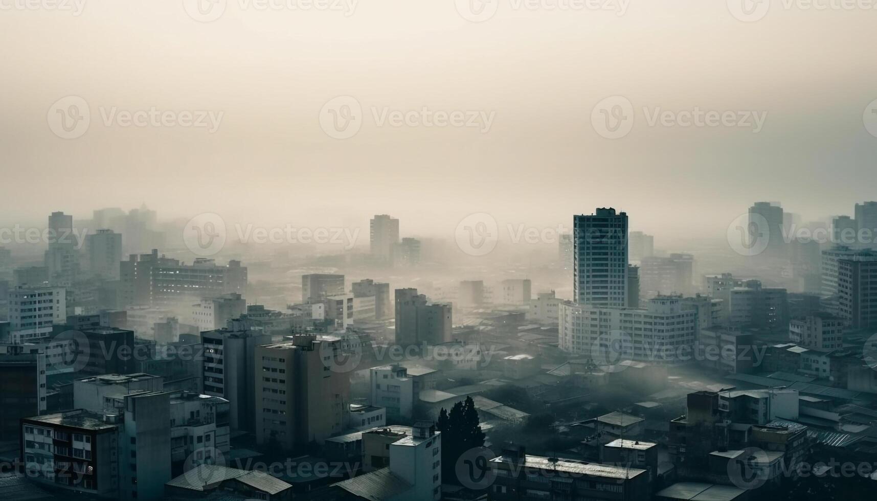 Famous Beijing skyline at dusk, polluted smog generated by AI photo