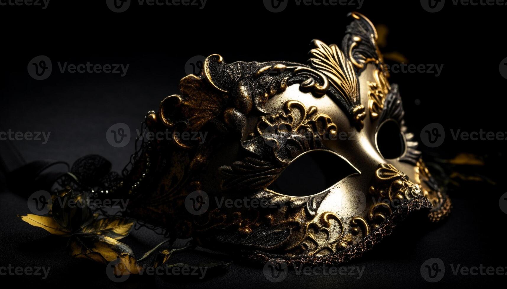Golden mask of ornate elegance sparkles mysteriously generated by AI photo
