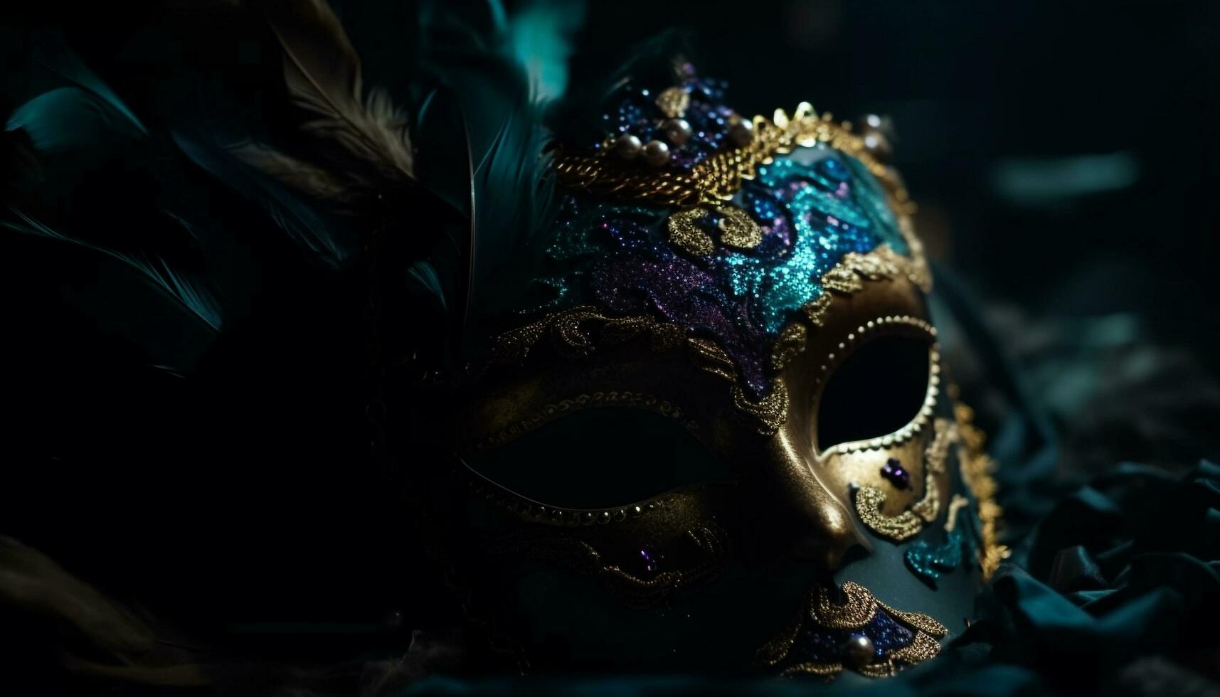 Gold masked beauty celebrates Venetian tradition with elegance generated by AI photo