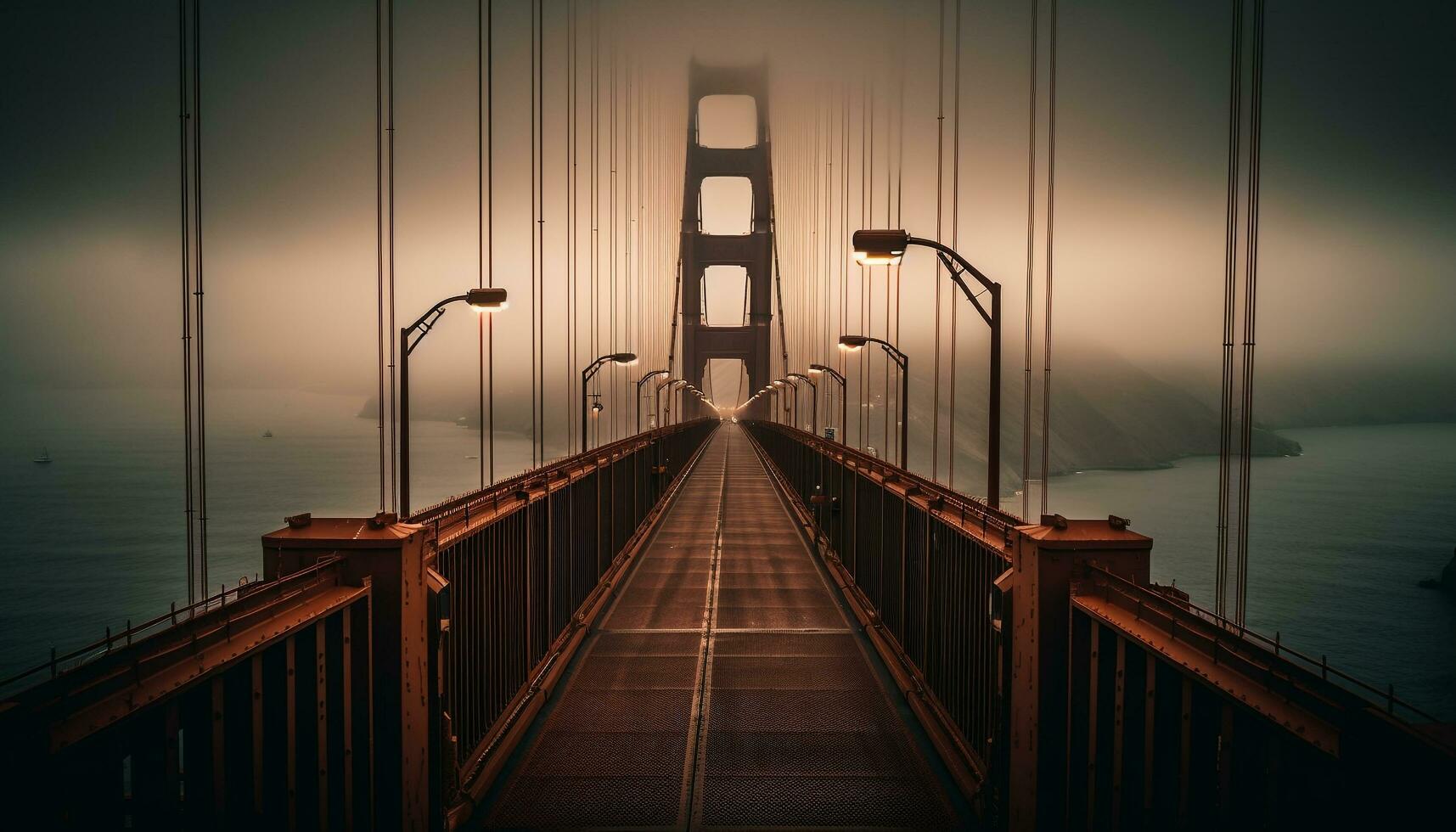 suspensión puente iluminado a oscuridad terminado agua generado por ai foto