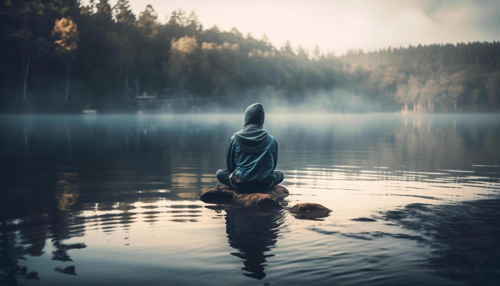 Meditating in nature one with tranquility and solitude generated by AI photo