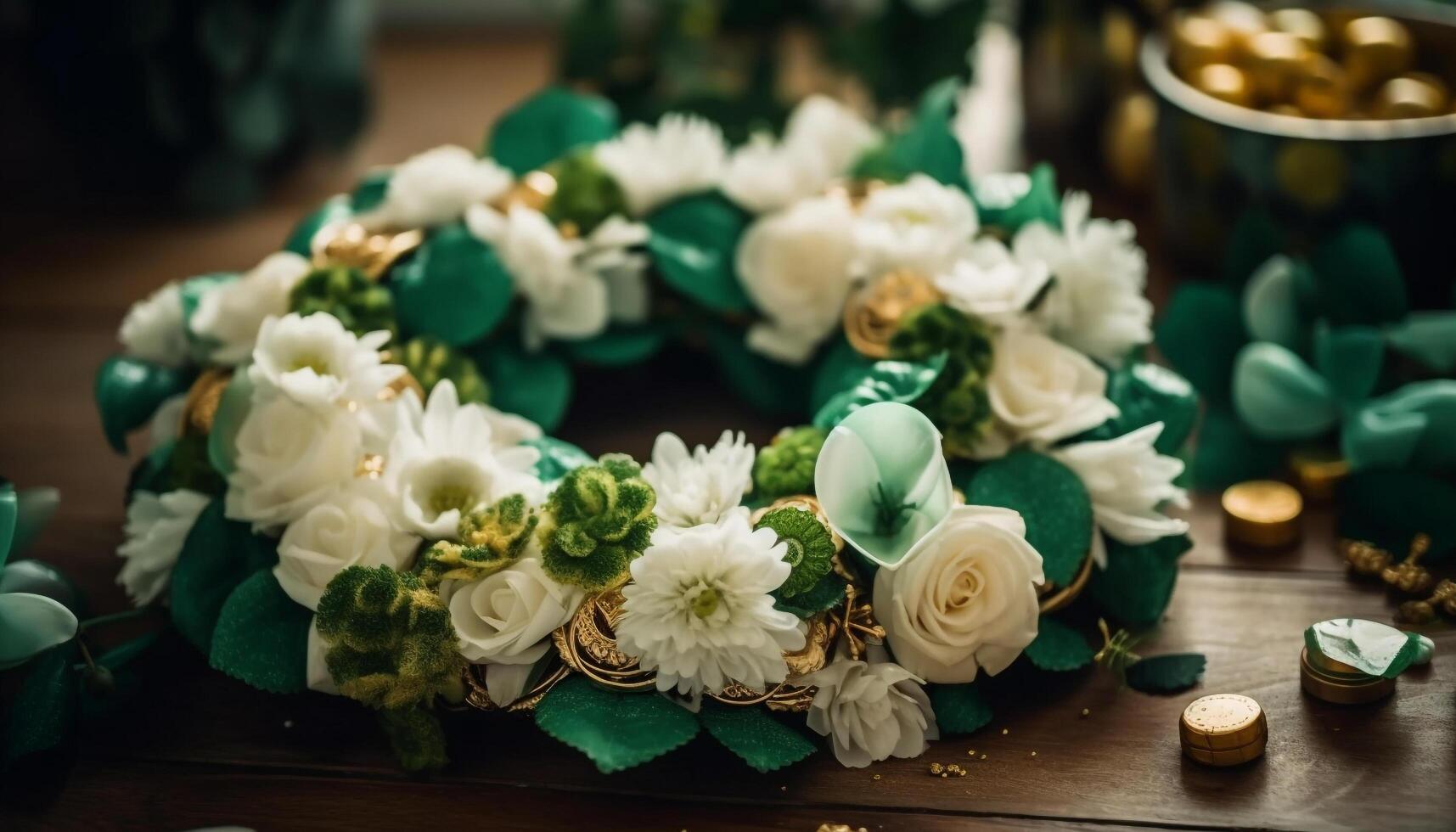 Table decoration elegant flower arrangement, fresh and luxurious generated by AI photo