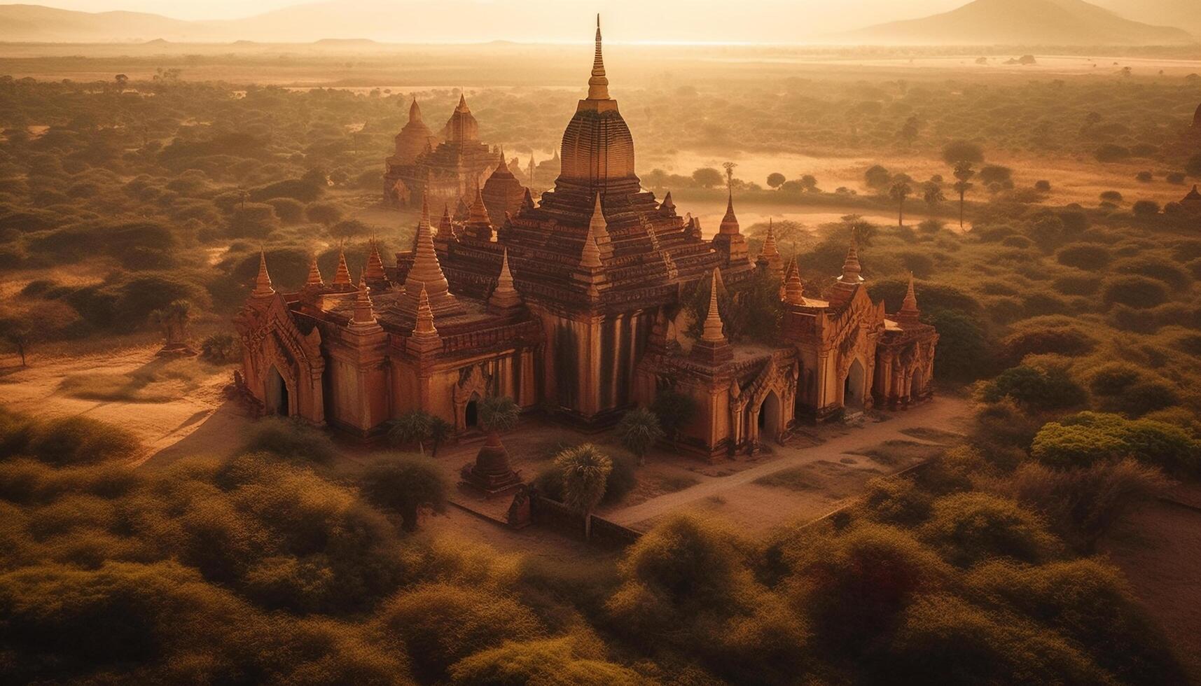Ancient Ananda temple majestic architecture, spirituality, sunset generated by AI photo