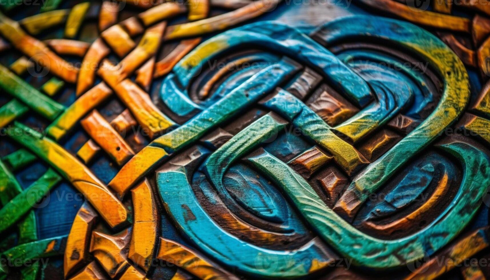 Abstract design on aged wood vibrant colors generated by AI photo