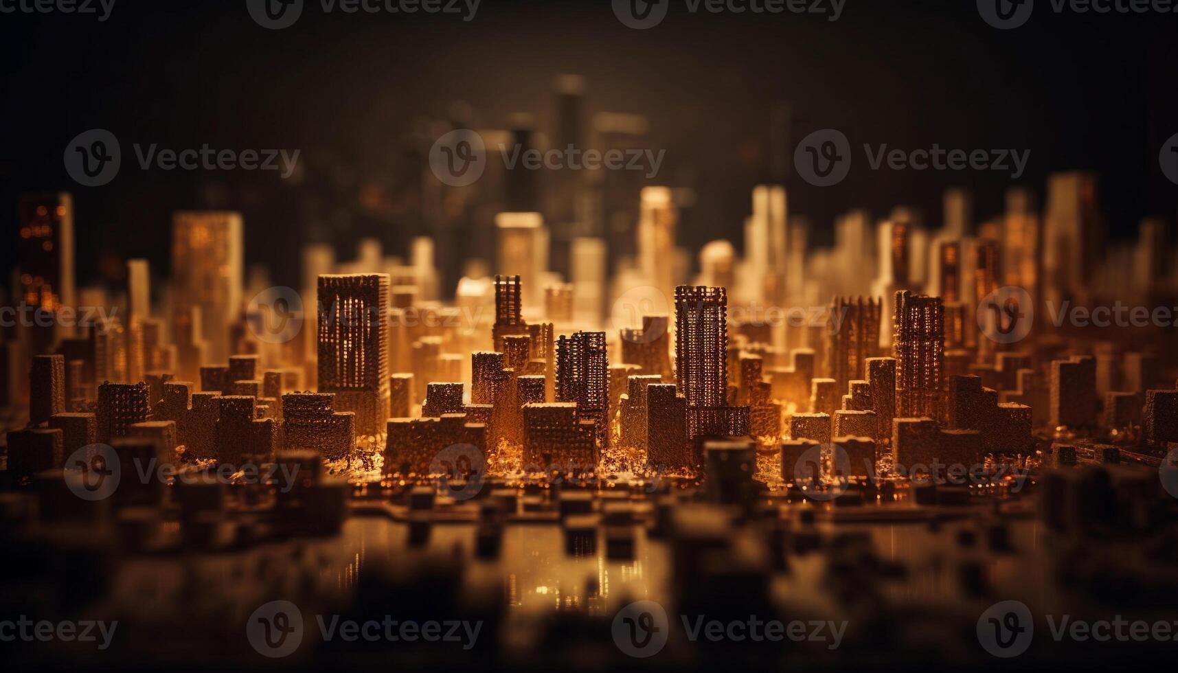 City skyline glows in the dark night generated by AI photo