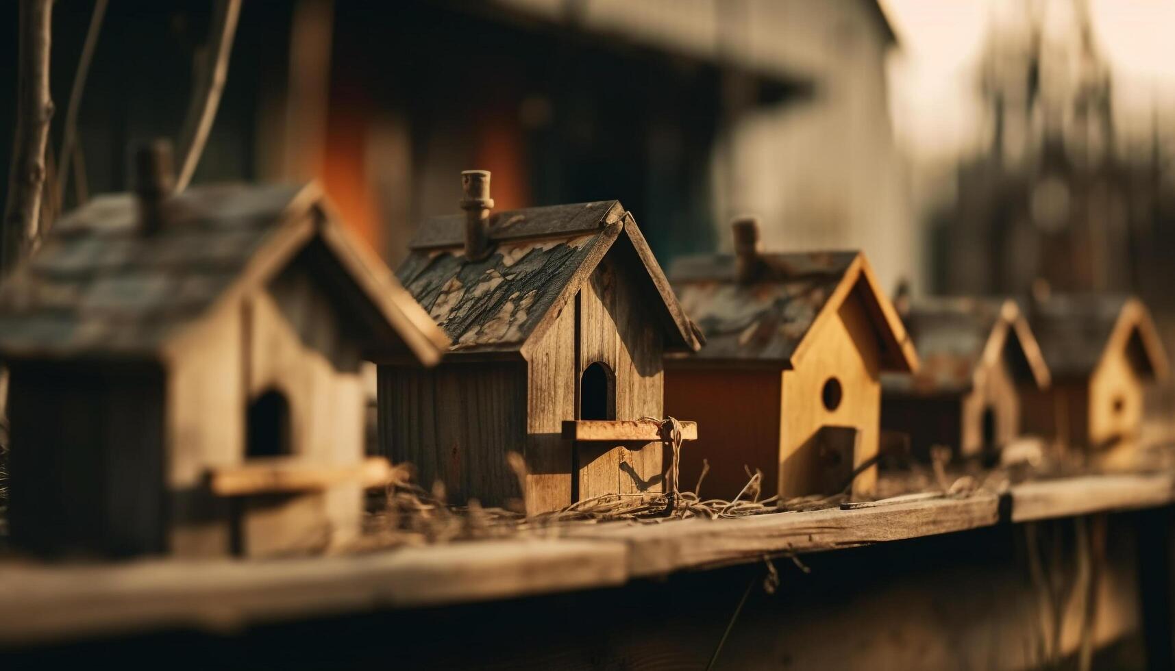 Birdhouse built of rustic wood in nature generated by AI photo