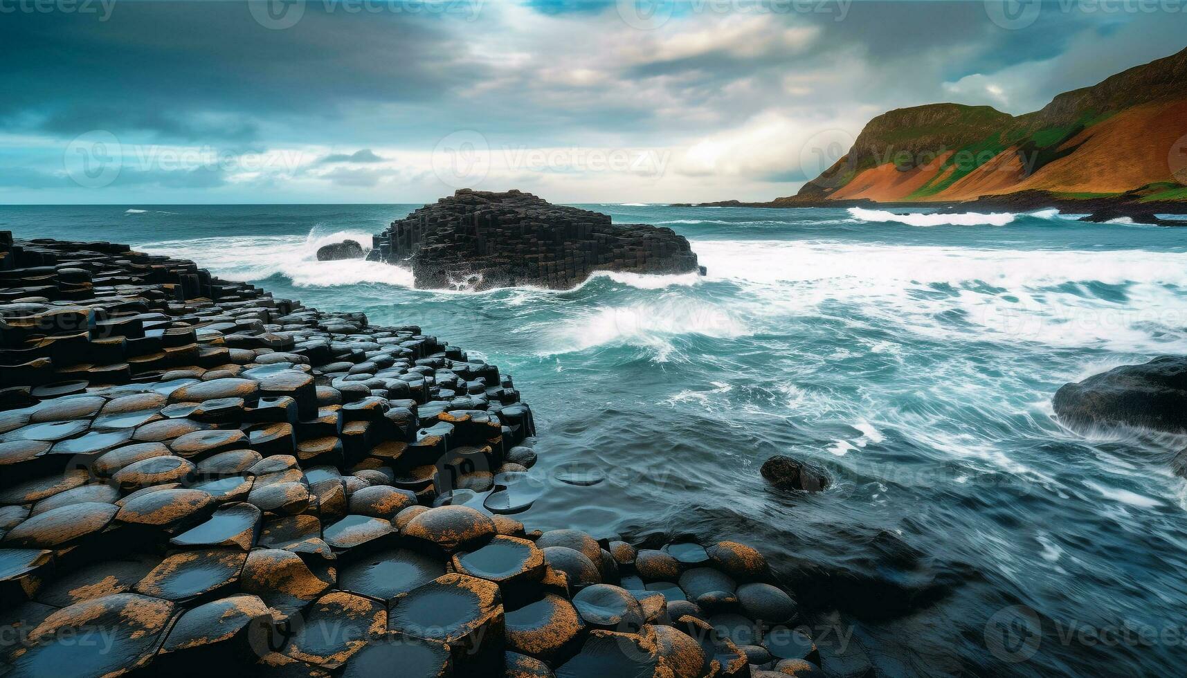 Breaking wave reflects beauty in tranquil seascape generated by AI photo