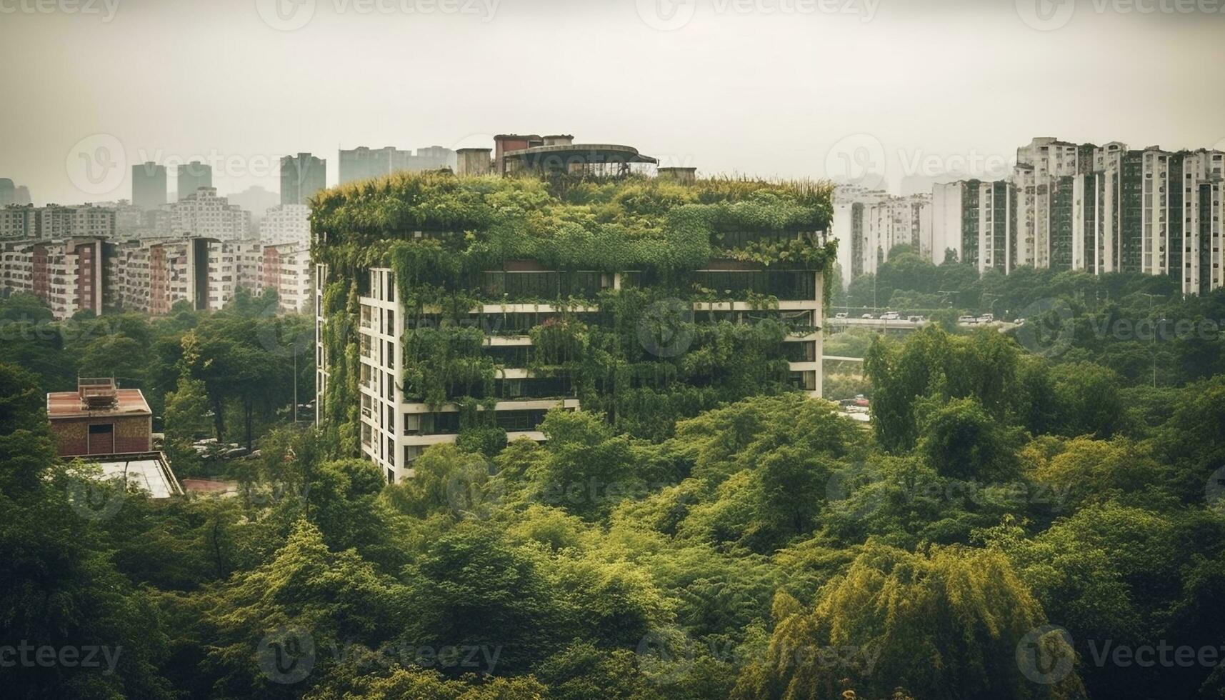 Modern skyscrapers rise in city steel forest generated by AI photo