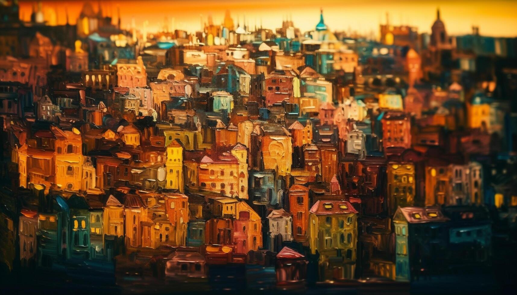 Vibrant city skyline in watercolor paint generated by AI photo