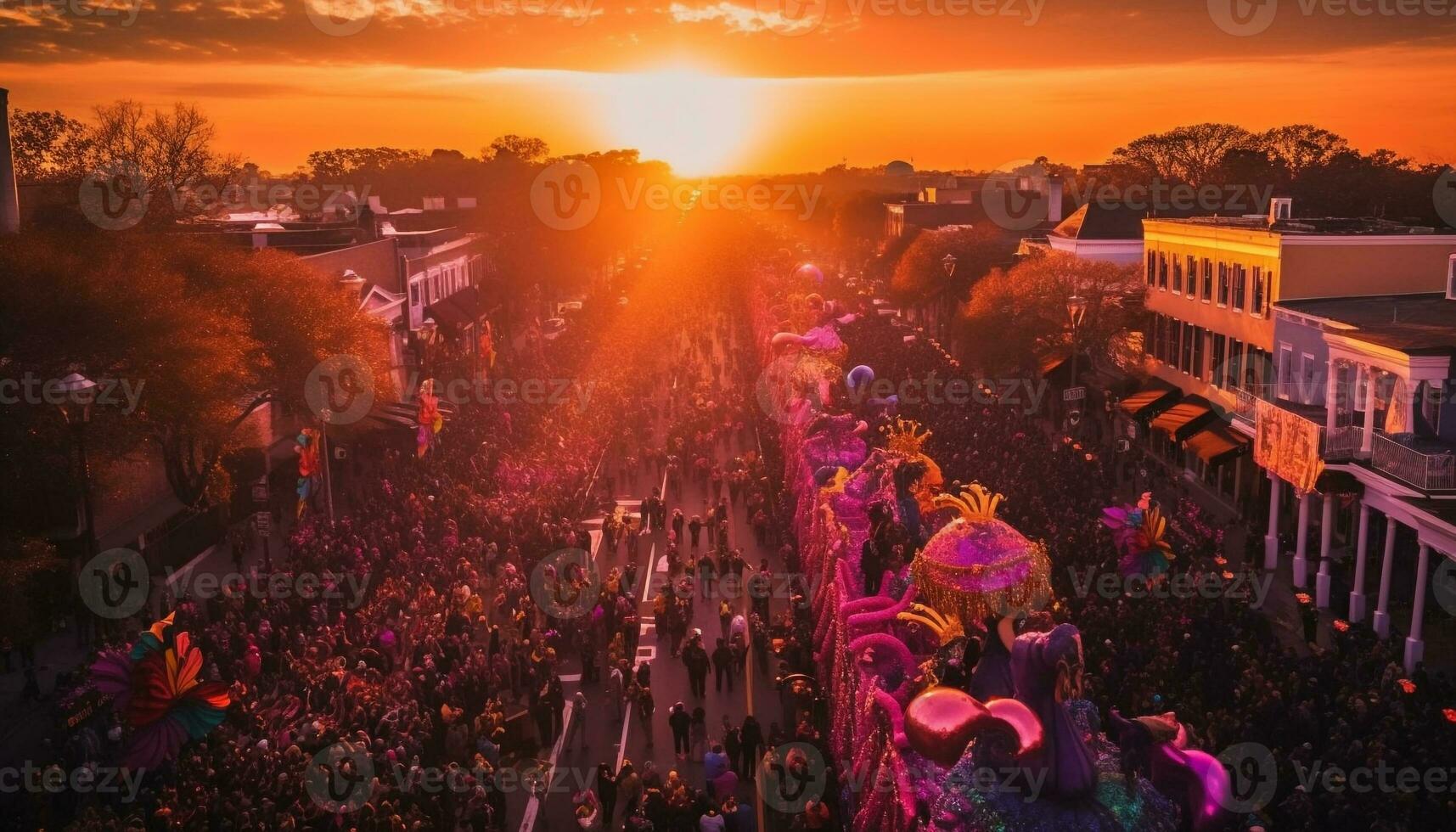 Crowded city street celebrating traditional Thai festival generated by AI photo