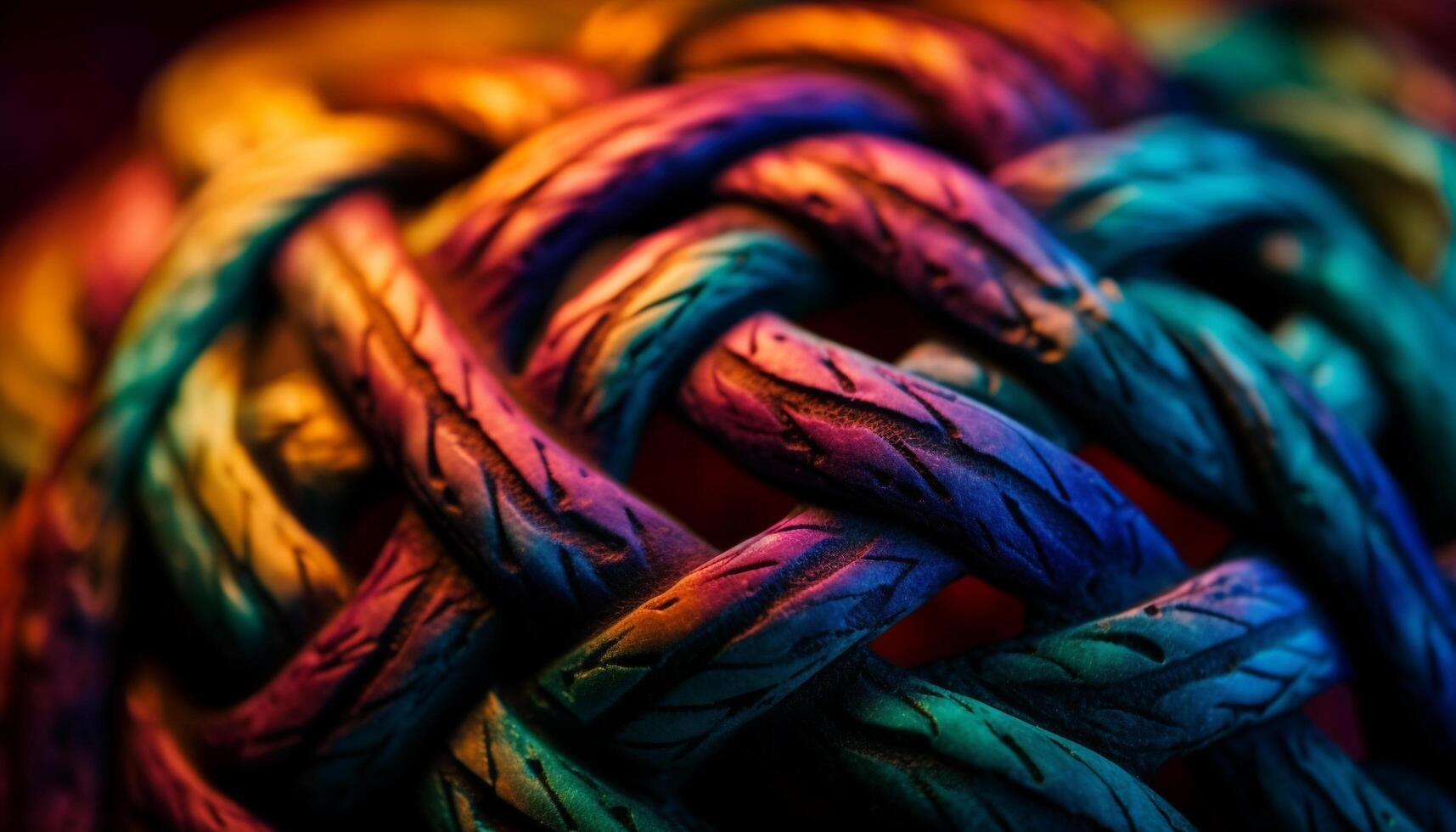 Twisted multi colored thread intricately woven for crafting generated by AI photo