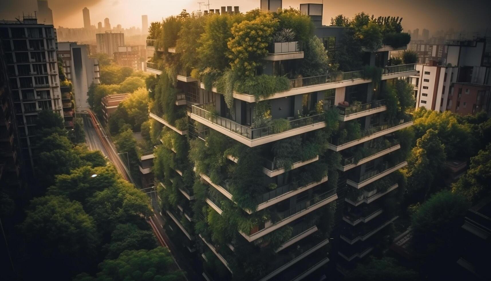 City skyline viewed from above, modern architecture generated by AI photo