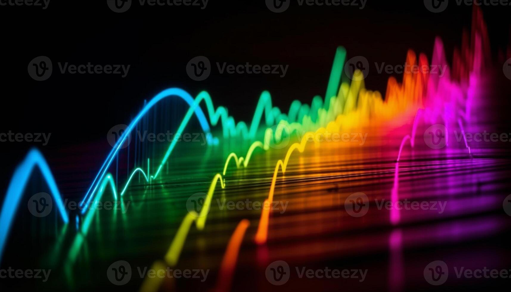 Vibrant sound waves illuminate modern nightclub backdrop generated by AI photo