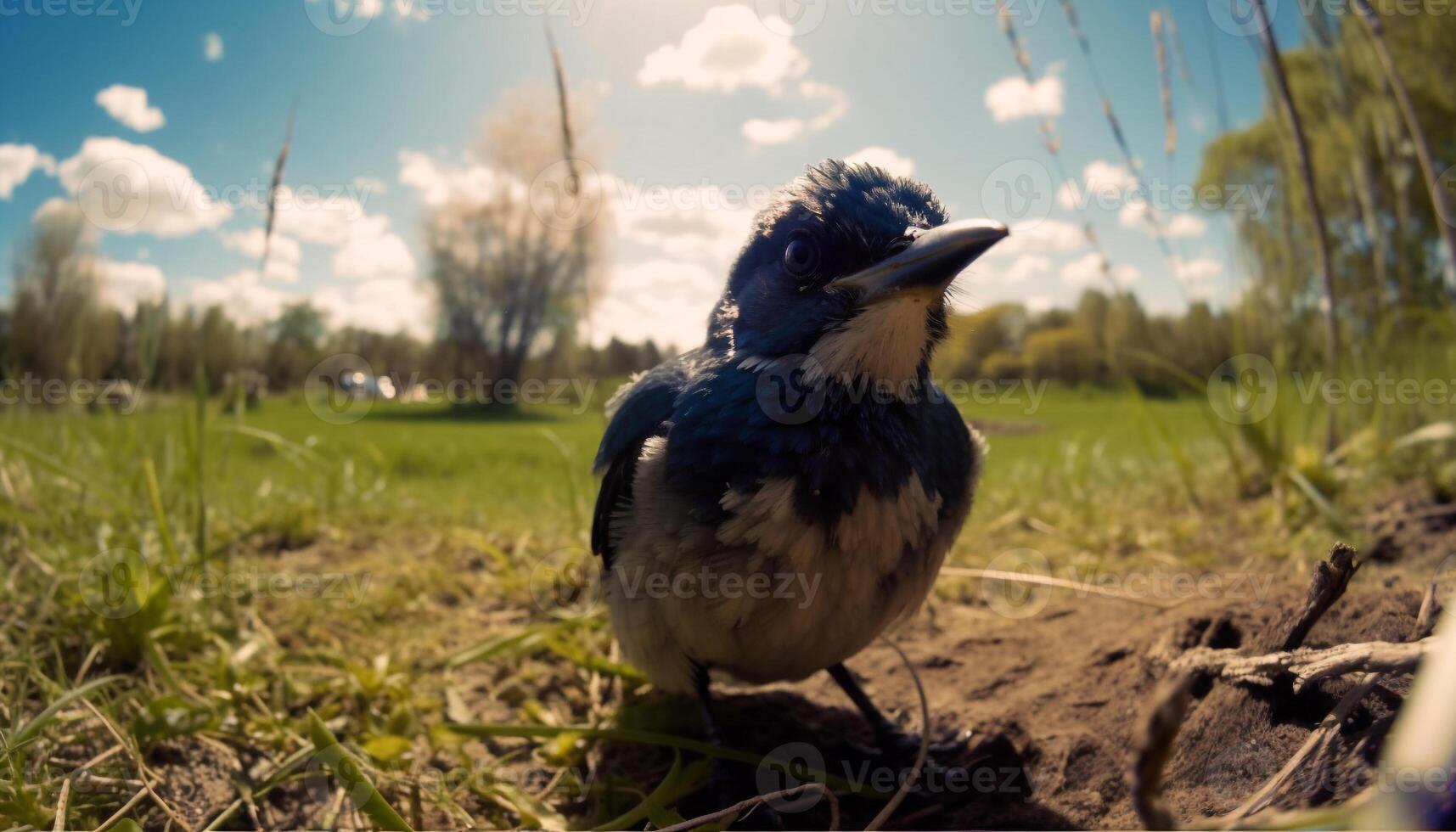 One bird perching on branch, surrounded by nature generated by AI photo