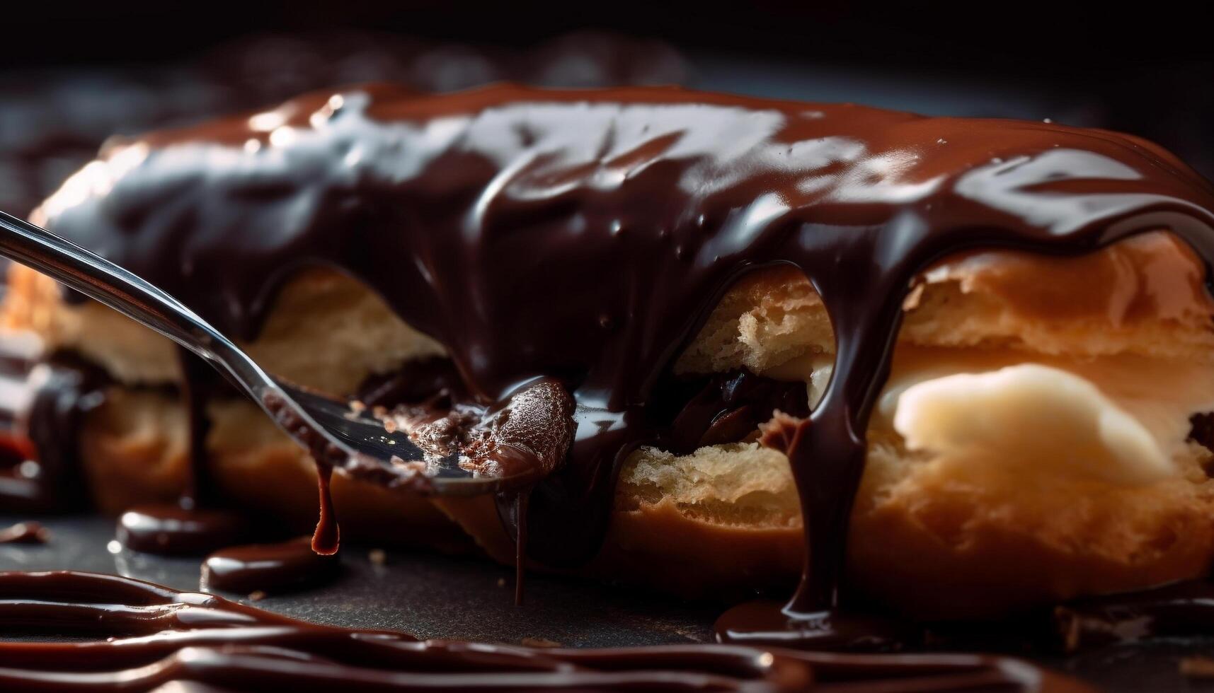 Indulgent chocolate desserts stacked on wooden table generated by AI photo