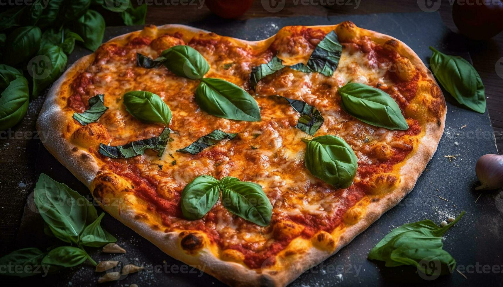 Freshly baked pizza slice, topped with mozzarella generated by AI photo