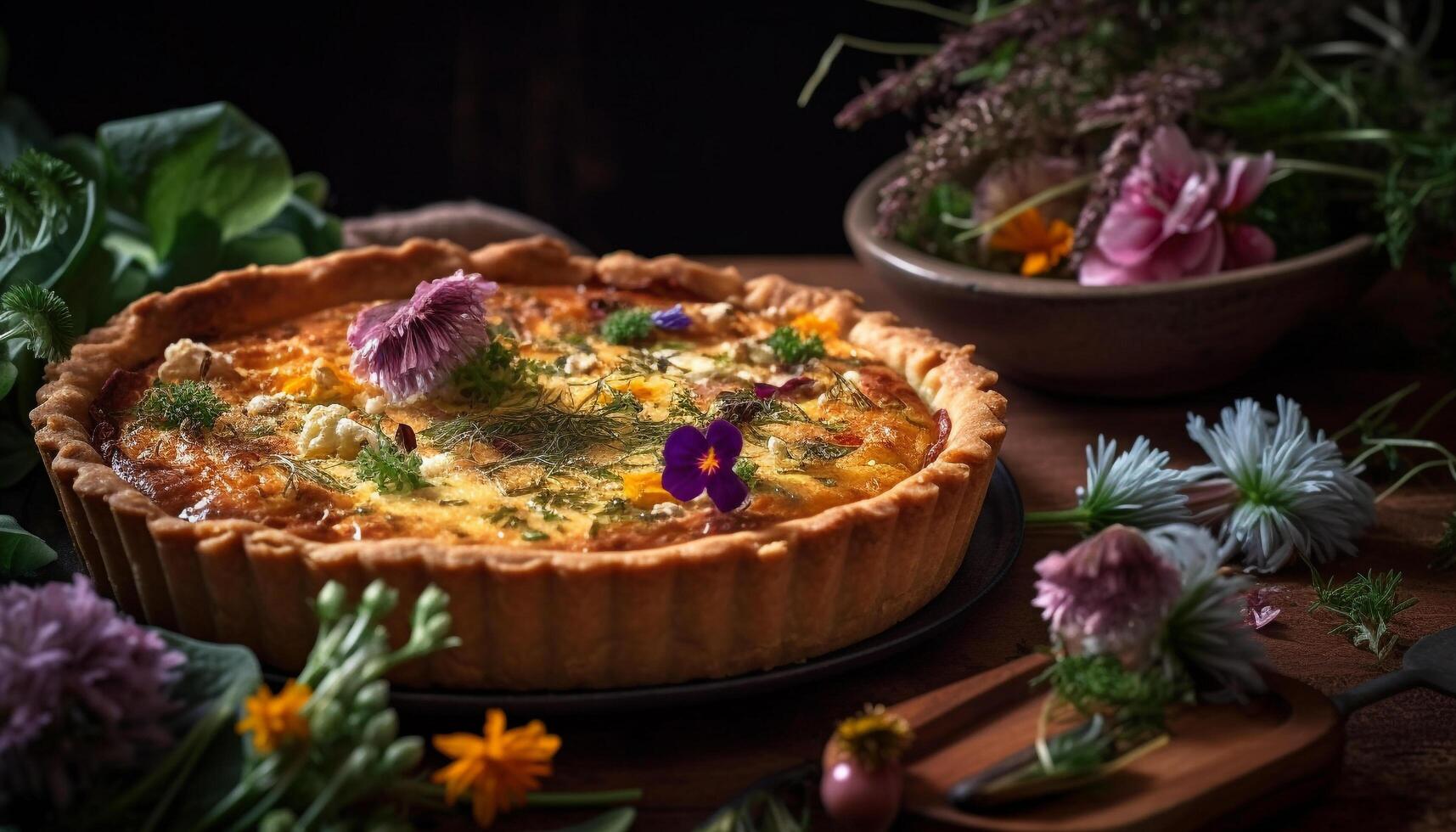 Freshly baked gourmet dessert on rustic table generated by AI photo