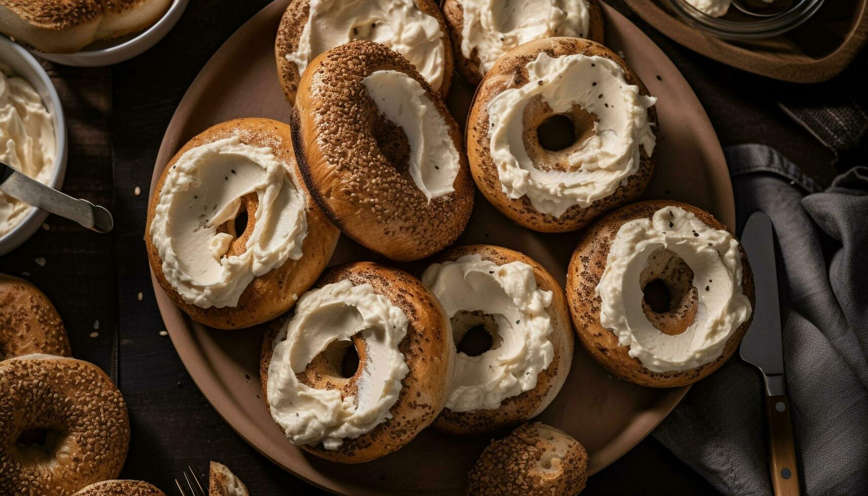 Bagel And Cream Cheese Stock Photo - Download Image Now - Cream