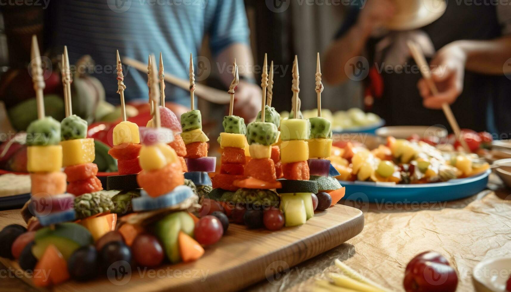 Colorful buffet plate of healthy, gourmet cuisine generated by AI photo