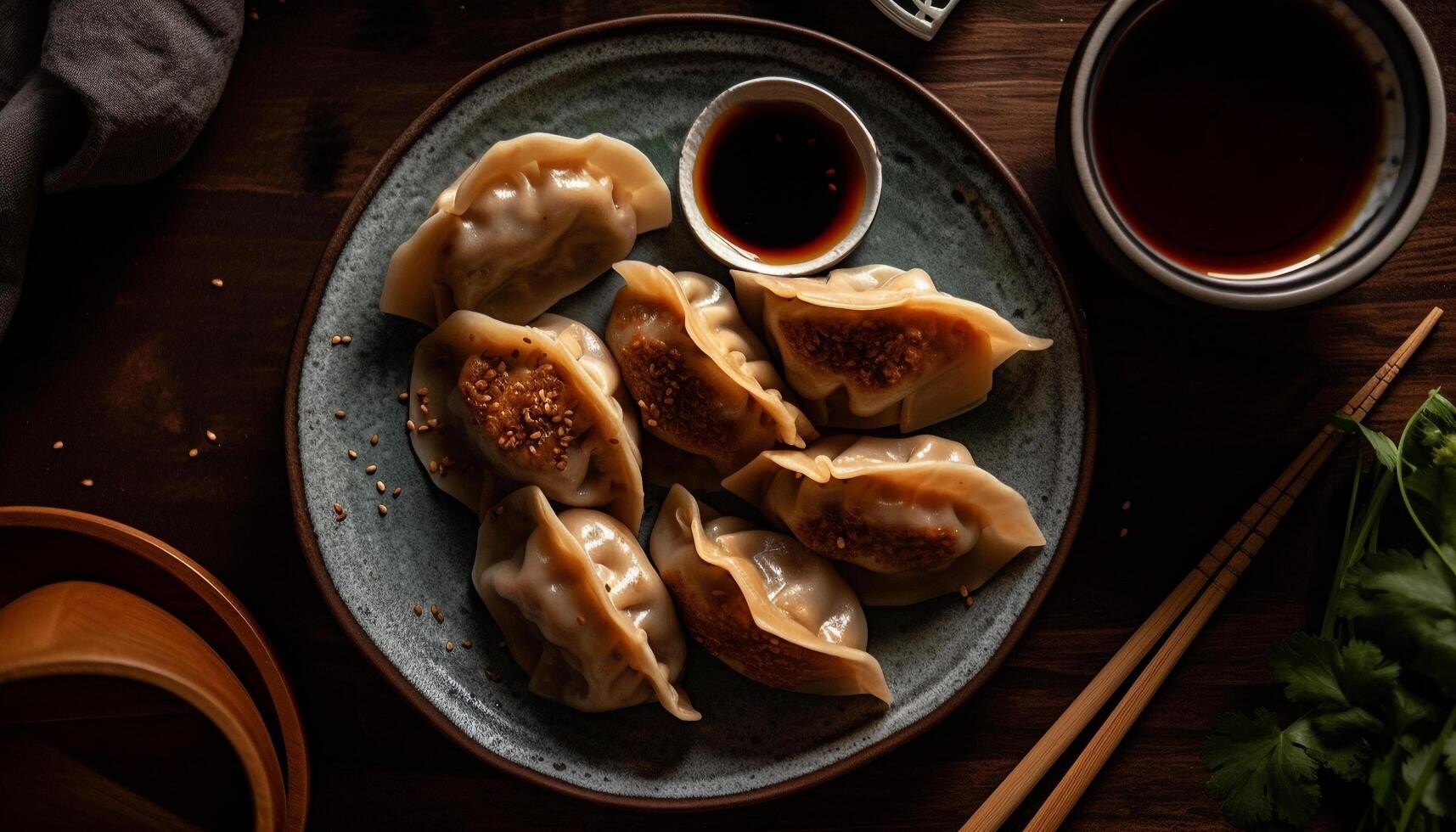 Steamed dim sum plate with pork meat generated by AI photo