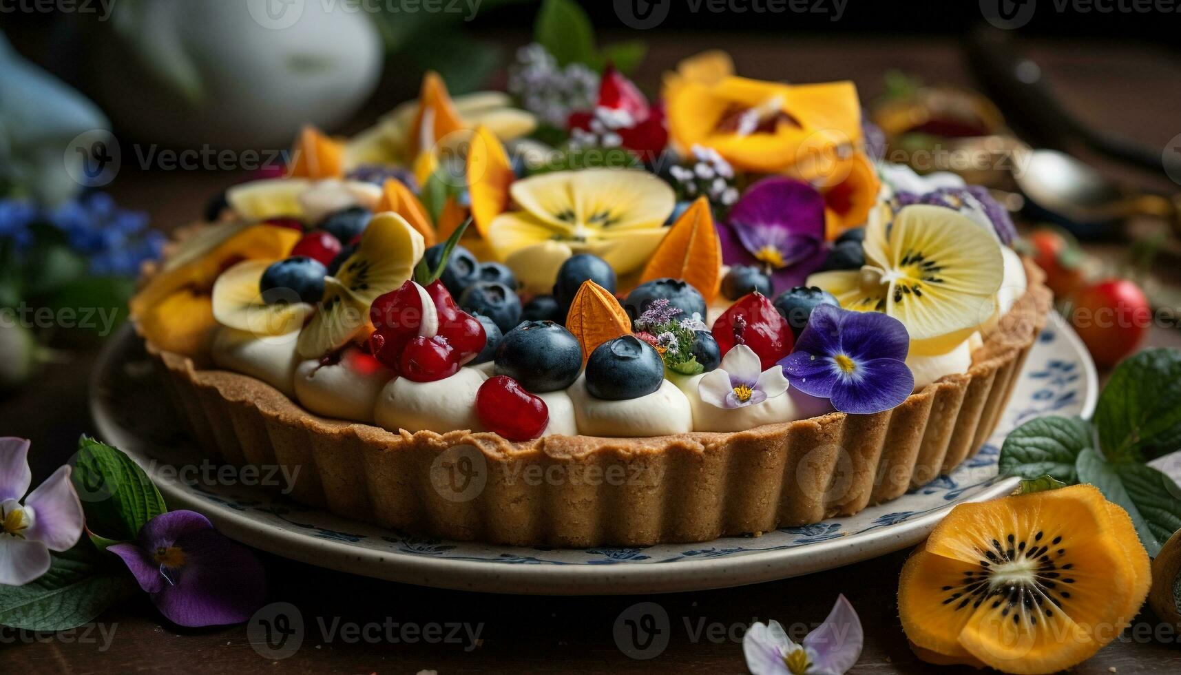 Multi colored berry tart brings summer indulgence generated by AI photo