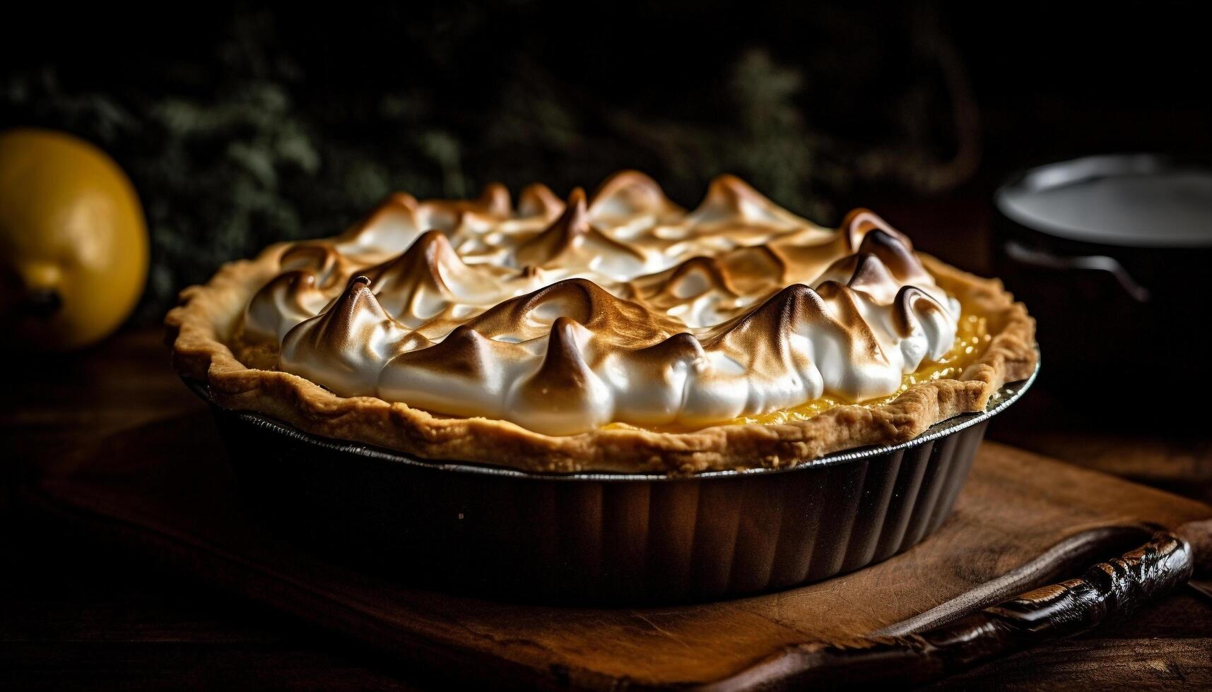 Decadent chocolate tart, baked to perfection indoors generated by AI photo