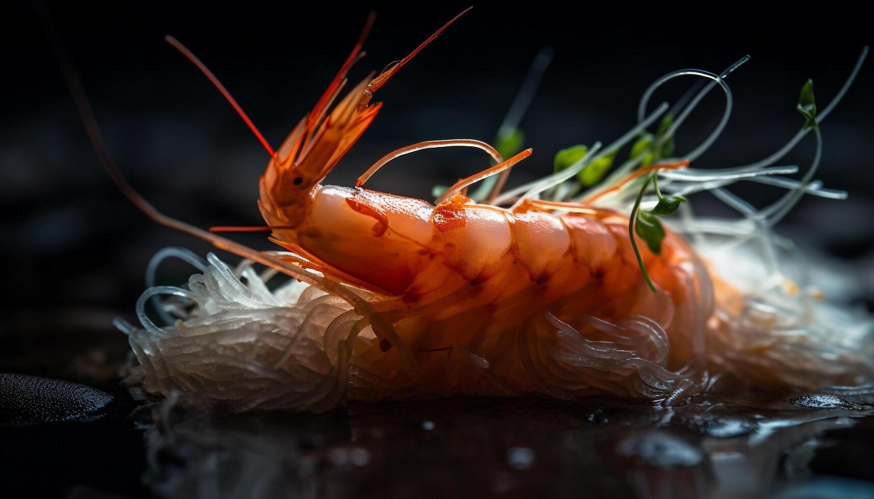 Grilled tiger prawn on a fresh vegetable plate generated by AI photo