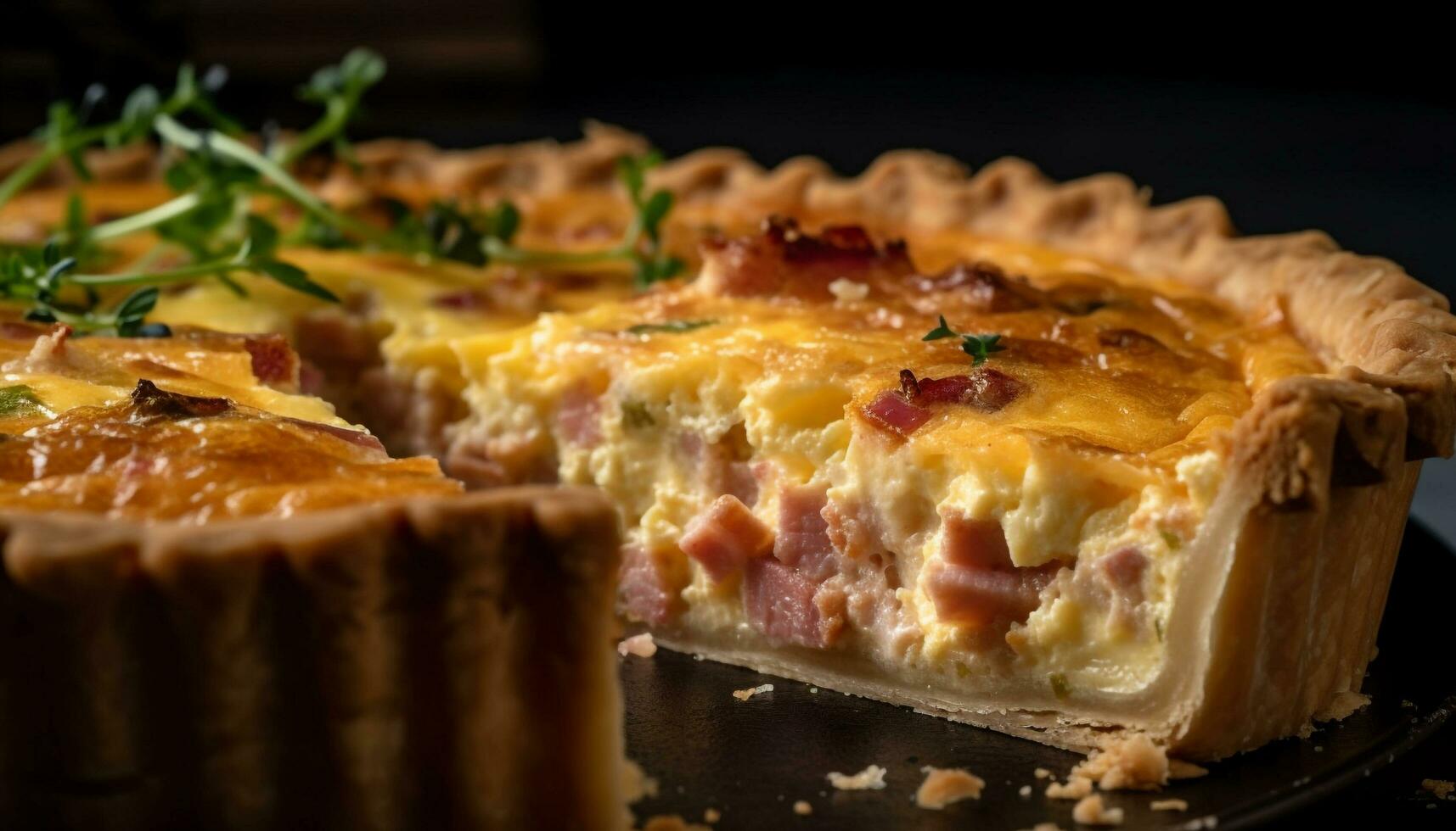 Freshly baked gourmet savory meat pie slice generated by AI photo