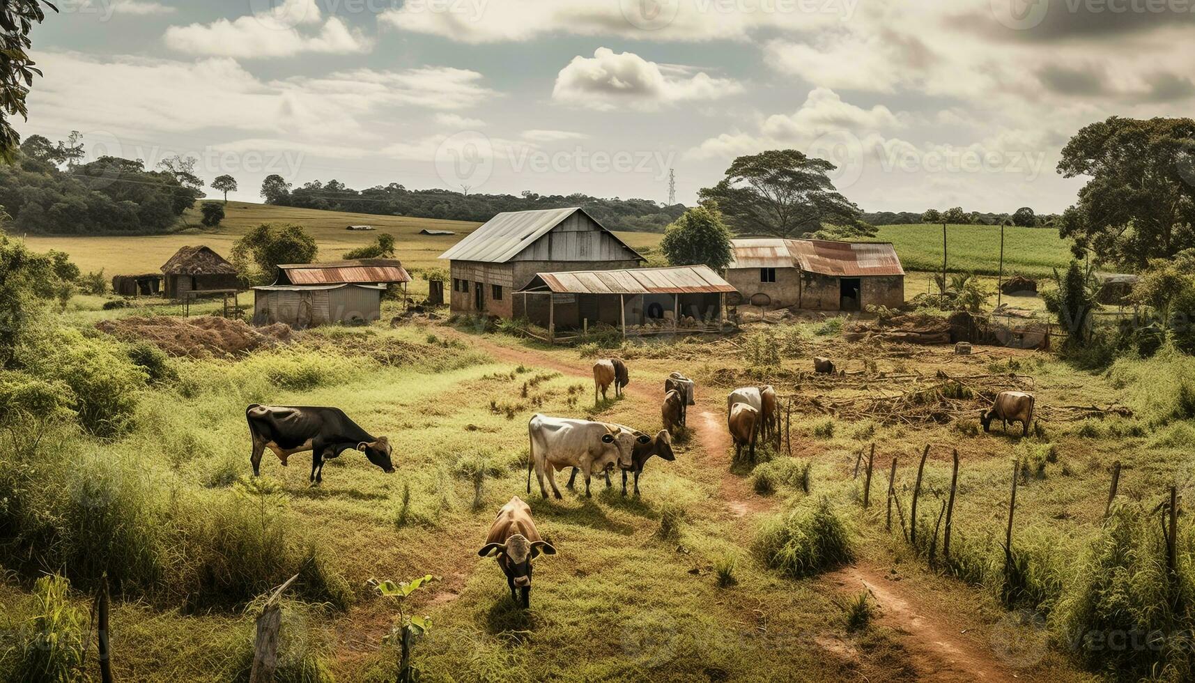 vacas pacer en verde prado debajo azul cielo generado por ai foto
